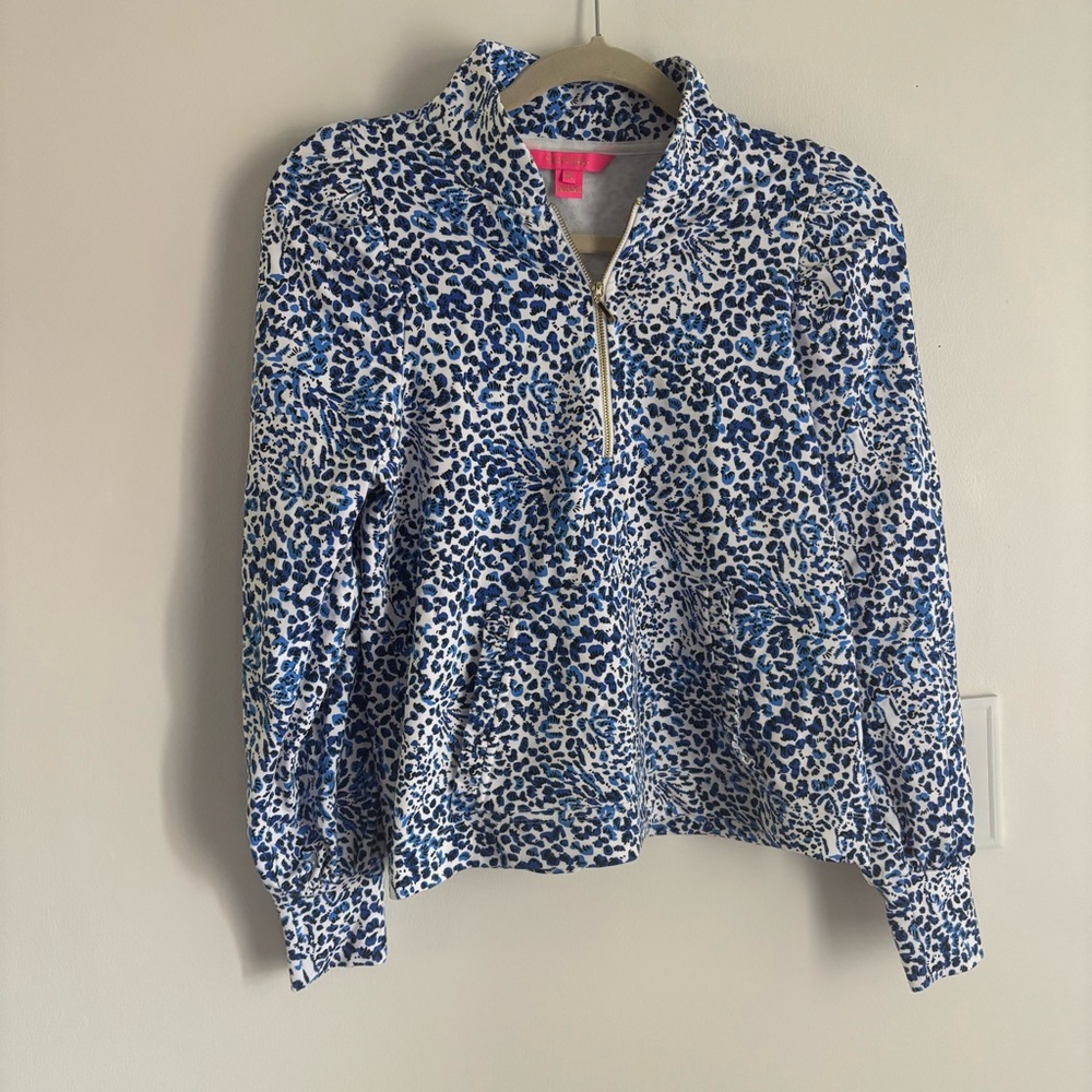 Lilly Pulitzer Blue and White Leopard Print Popover